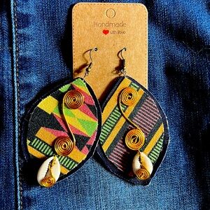 African Kente print cowrie shell hand crafted earrings